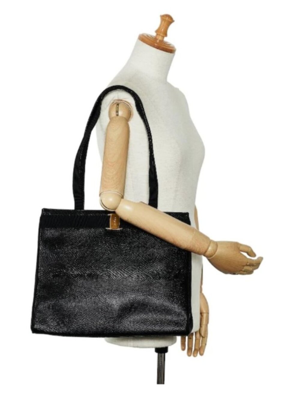 Salvatore Ferragamo Black Textured Leather Vara Bow Shoulder Tote - Picture 16 of 16